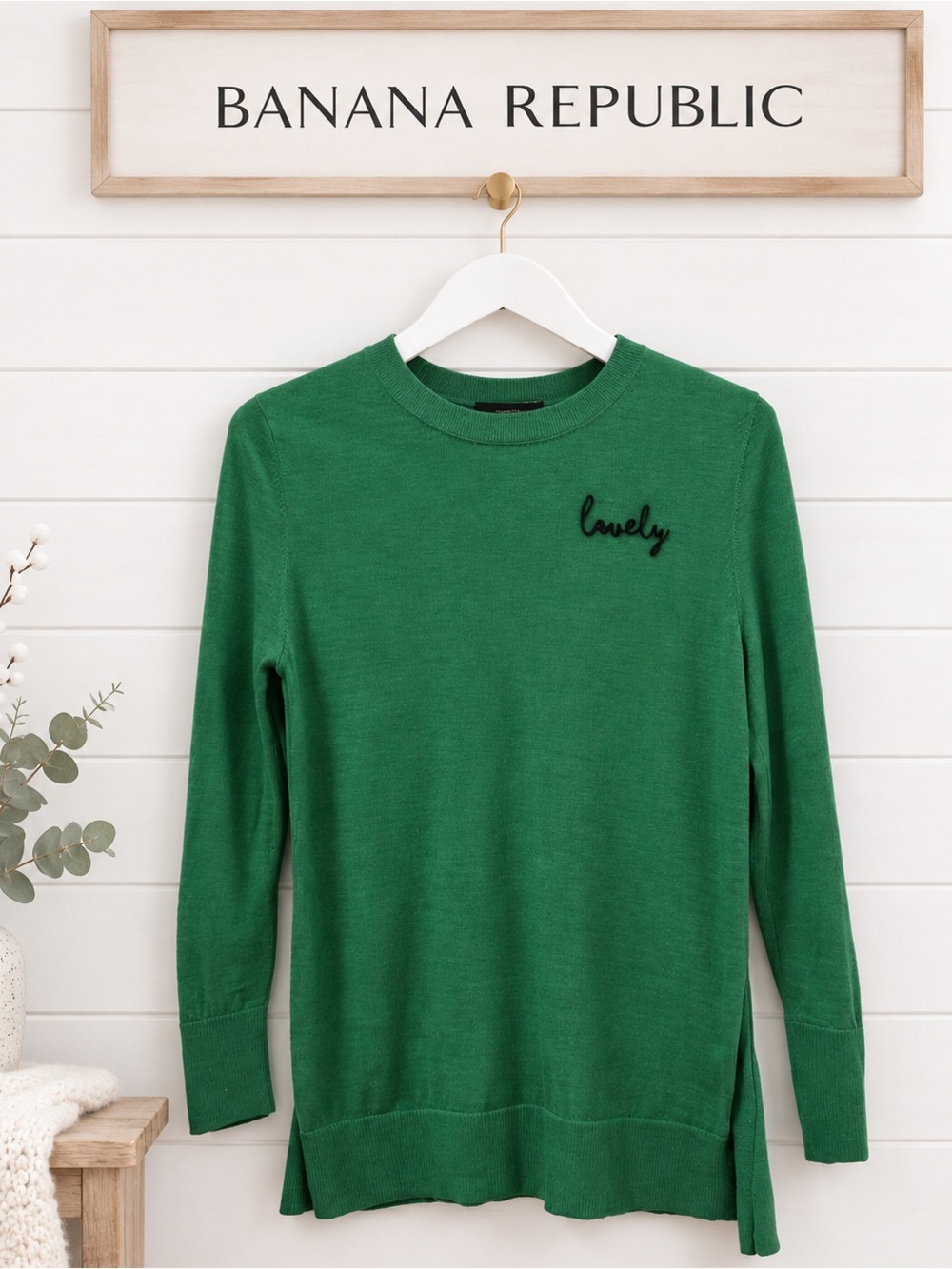 BANANA REPUBLIC green merino wool sweater XS Petite